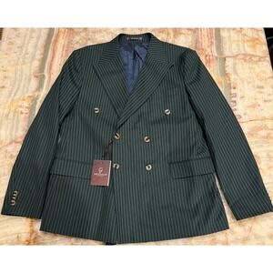 MrGuild London Mens Ellis Mews Double-Breasted Suit Dark Green Pinstripes 50 NWT